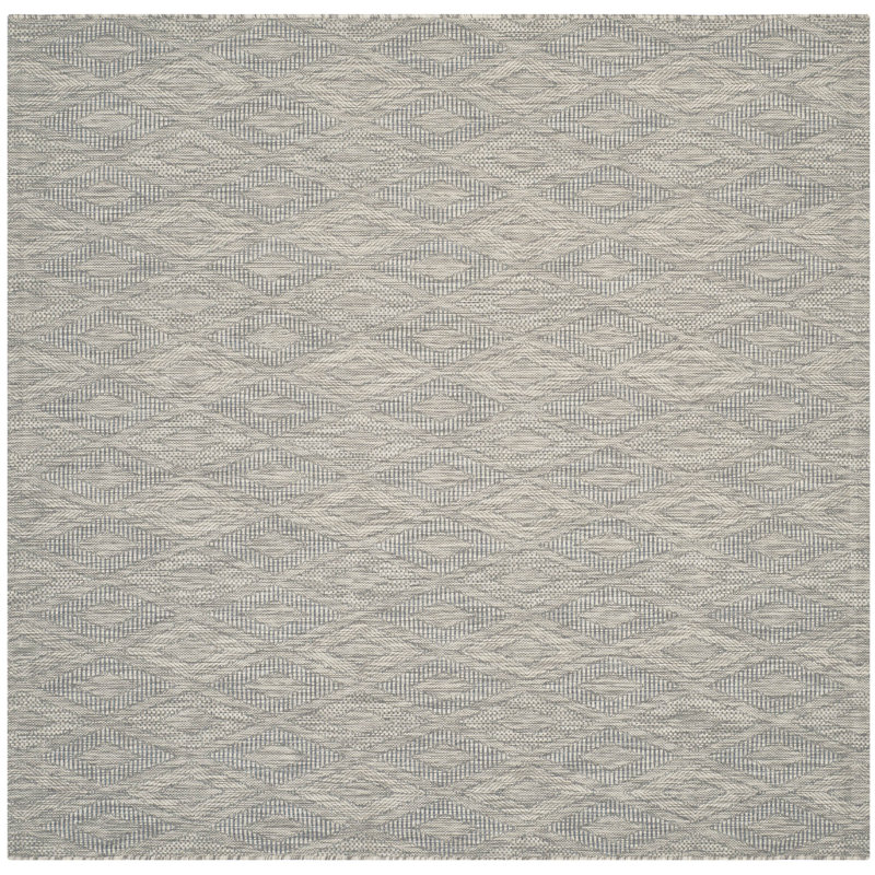 Geometric Gray/Wheat/Blue Indoor/Outdoor Area Rug, Square 6'7"