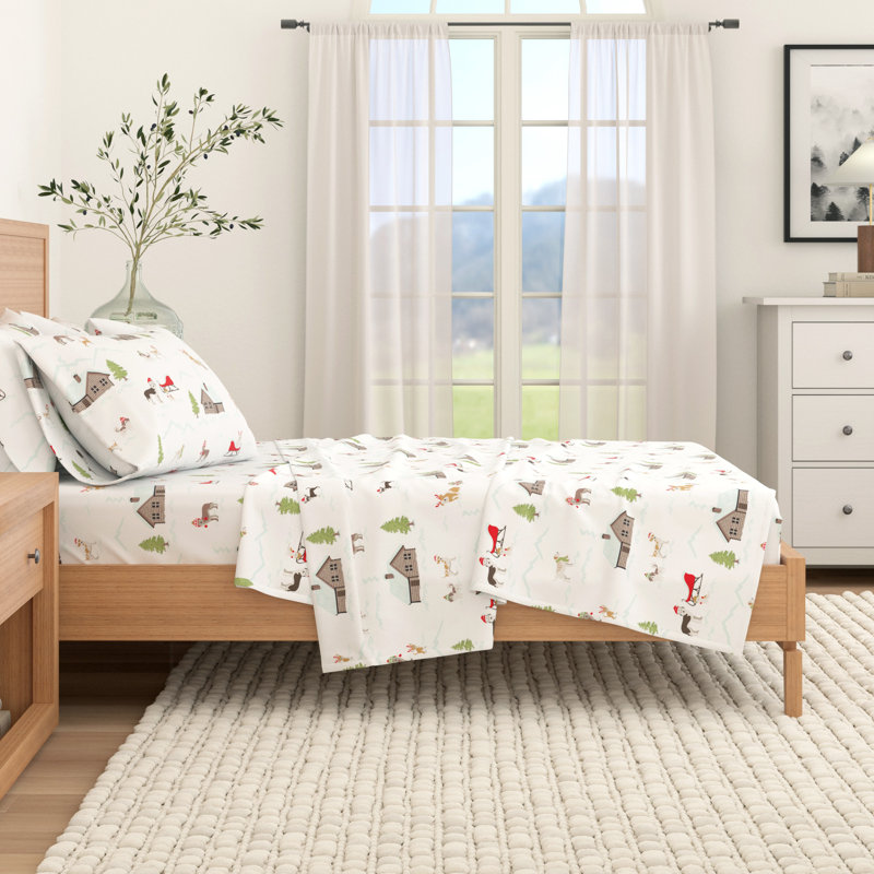 Twin Gray Cotton Flannel Holiday Print Sheet Set