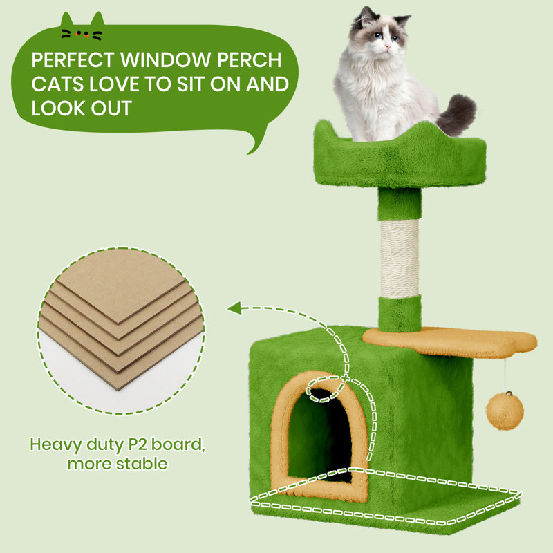 Amadahy 70cm H Cat Tree, Green/Yellow