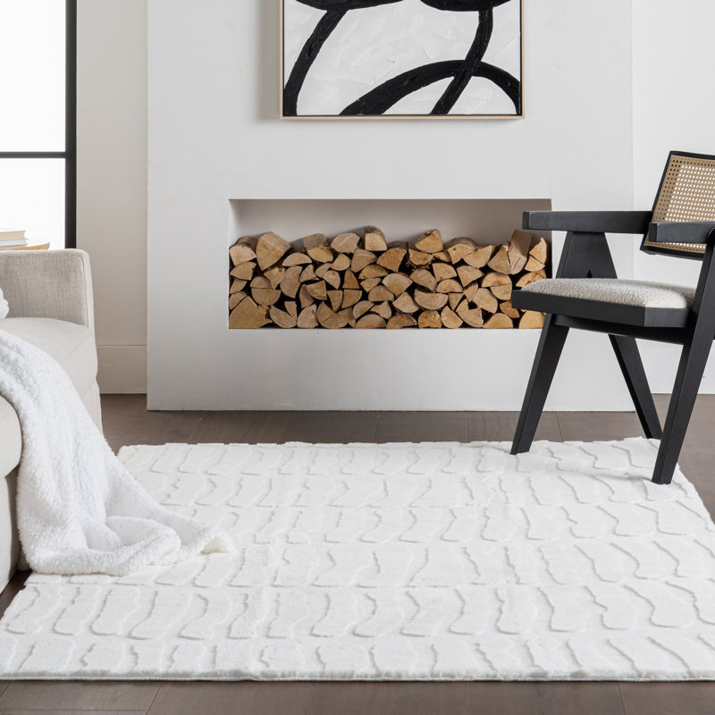 Tavina Solid Cloud Washable Area Rug, Rectangle 6' x 9', White