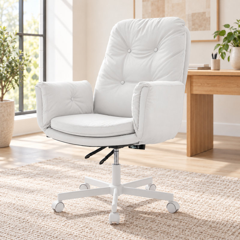 Chaise de bureau croisée à haut dossier avec accoudoirs et roues réglables, Blanc