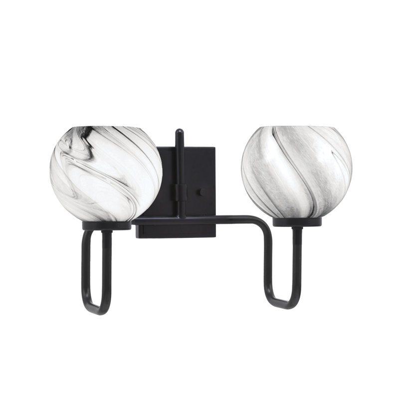 Barre d'éclairage de salle de bain 2 lumières Amarmula, finition noir mat, verre onyx 5,75 po, Noir
