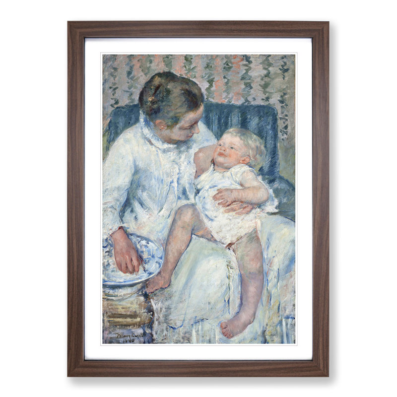 Childs Bath Time by Mary Cassatt - Picture Frame Painting, 36cm H x 27cm W x 2cm D, Walnut Framed