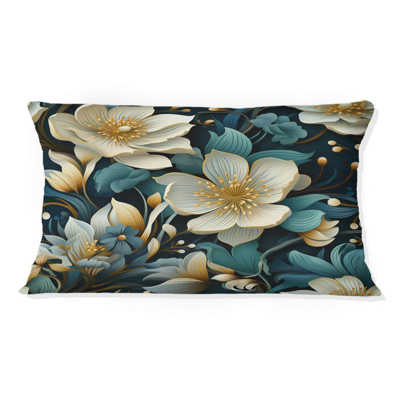 Coussin décoratif imprimé de fleurs vertes et beiges I