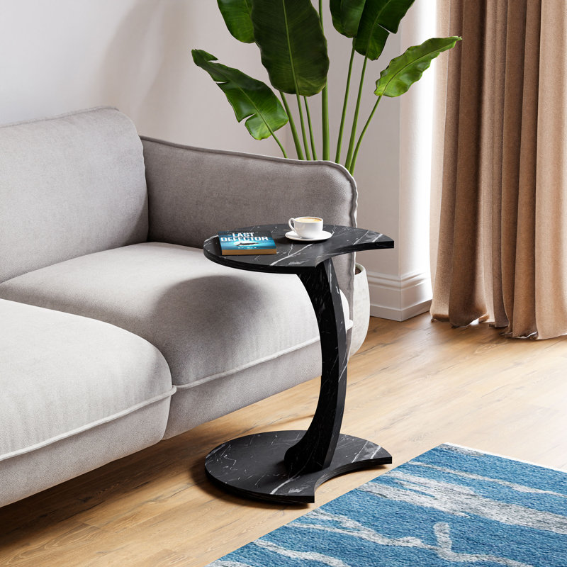 Table d'appoint moderne en forme de C pour le salon, table basse à roulettes en C, canapé, table d'appoint, table gigogne, table de service (noir)