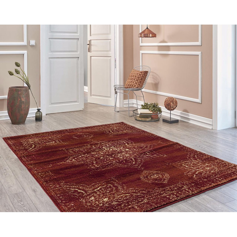 Tapis bourgogne à motif oriental Gidran, Rectangle 5 pi 2 po x 7 pi 2 po