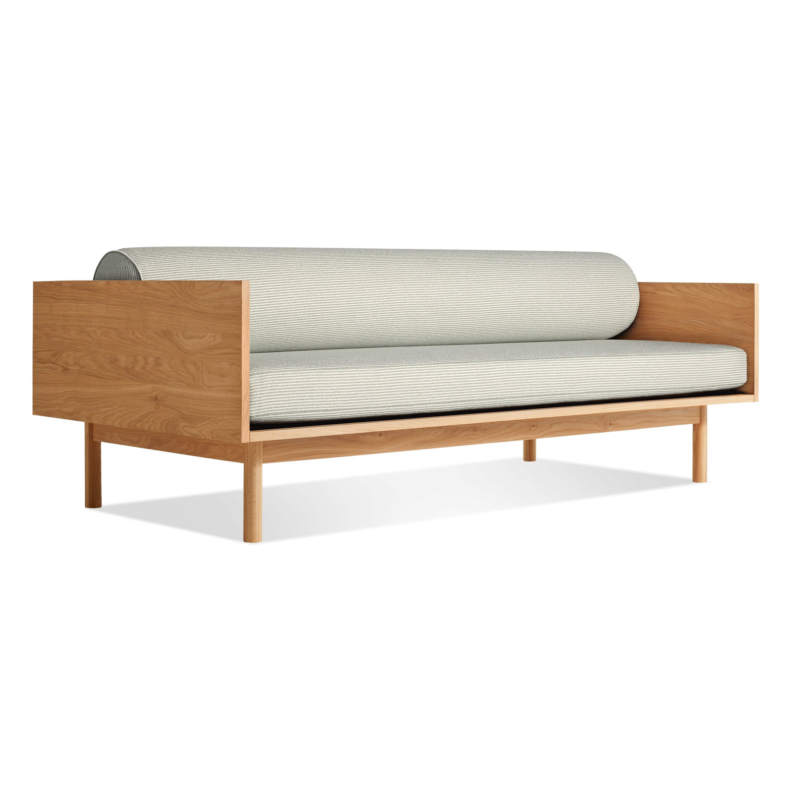 Souvenir 87'' Upholstered Sofa, White Oak, Irving Gray Blue Stripe