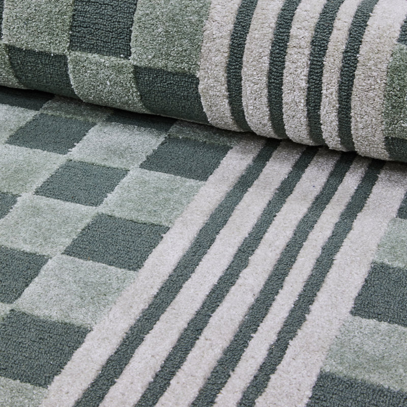 Sage Green Tonal Check Rug, Rectangle 5' x 8'