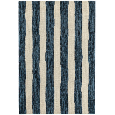 Silas Stripe Hand Hooked Striped Area Rug in Navy