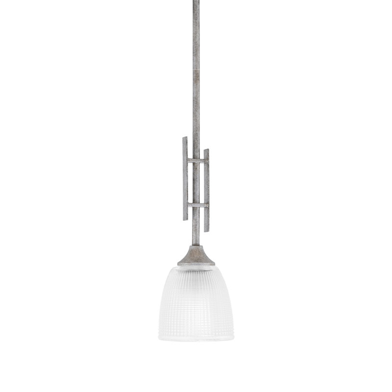 Mini-luminaire suspendu avec tige en Uptowne, fini argent vieilli avec verre côtelé transparent de 5 po