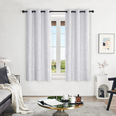 Silver Tree Branches Printed Pattern Blackout Grommet Curtains (Set of 2)