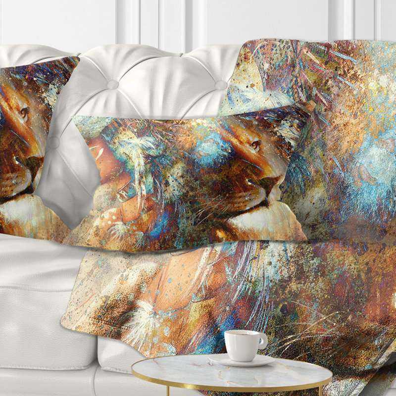 Collage d'une femme indienne avec coussin lion, Rectangulaire, 12 po x 20 po