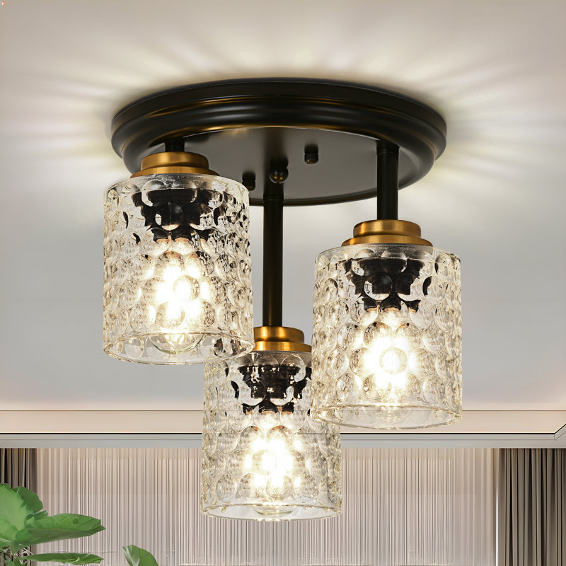 Plafonnier semi-encastré 3 lumières en verre noir