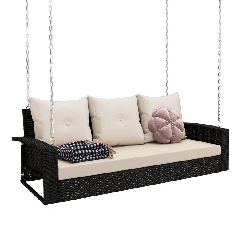 Balancelle Balconera pour 3 personnes avec coussins, Noir / brun clair