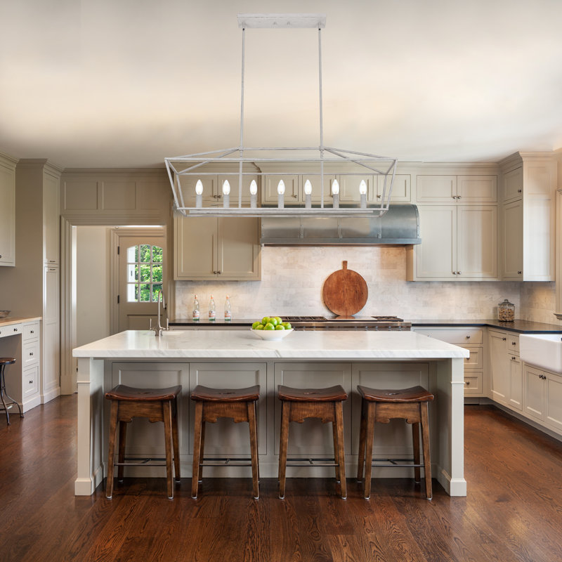 Chantrea 7 - Light Dimmable Kitchen Island Square / Rectangle Chandelier, Distressed Antique White