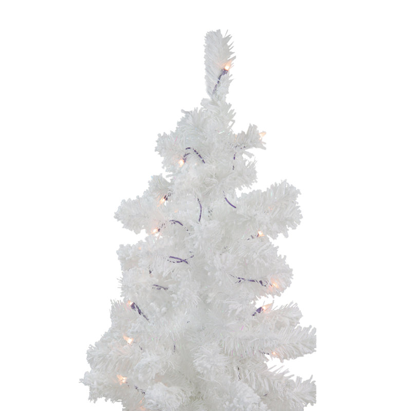 Sapin de Noël artificiel pré-éclairé en pots blanc avec lumières claires 3,5 '