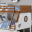 Lit superposé simple au-dessus d'un lit double de style moderne moderne avec rails en échelle attachés et structure de joint verrouillable pour lit supérieur au fini chêne sécuritaire Lit inférieur au fini blanc