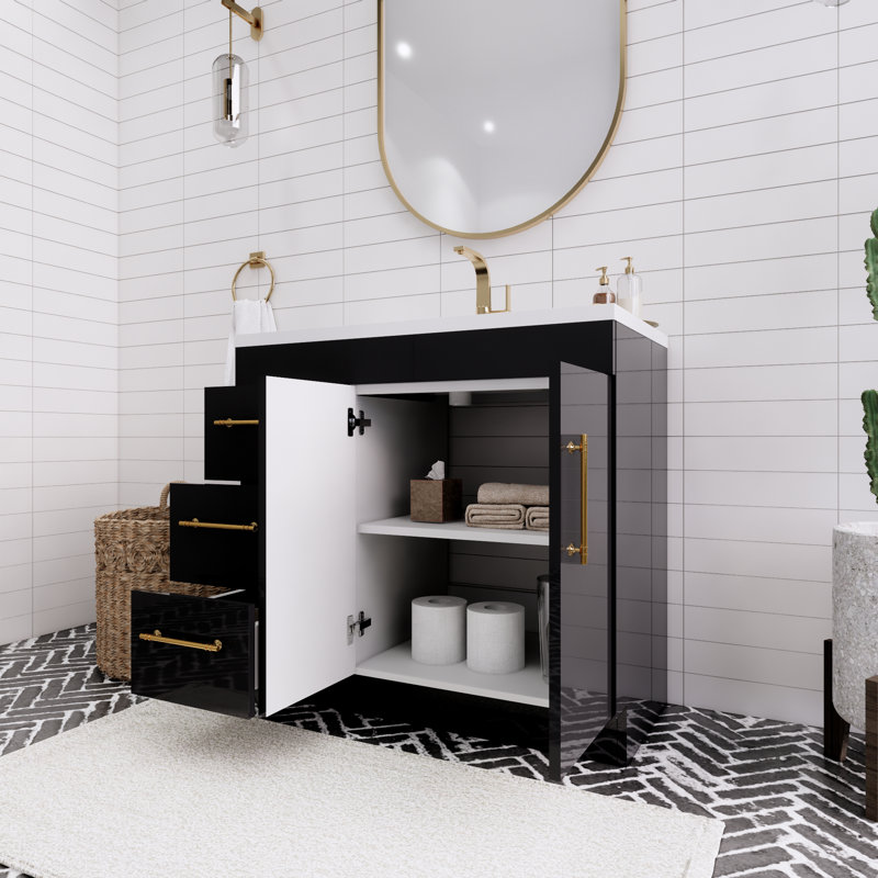 Spring Single Bathroom Vanity, Gloss Black, 36"