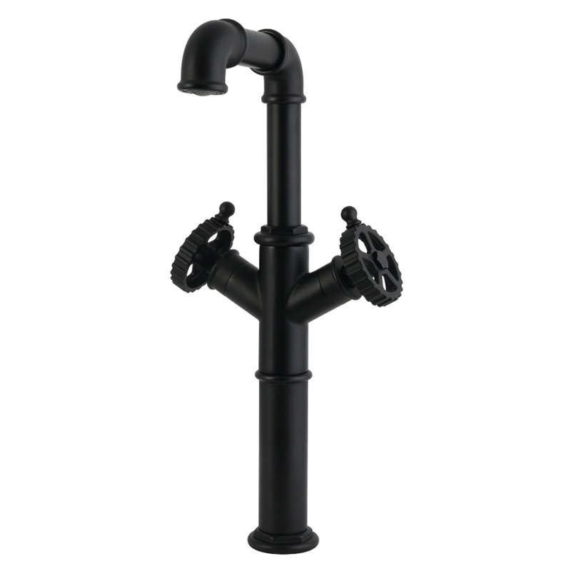 Kingston Brass Fuller Two-Handle 1-Hole Deck Mount Vessel Faucet, Matte Black