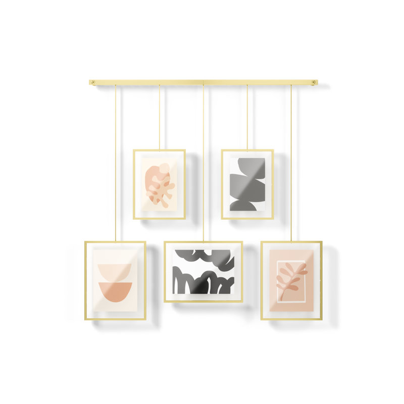 Matte Brass Floating Wall Collage Frame Set, 5-Piece