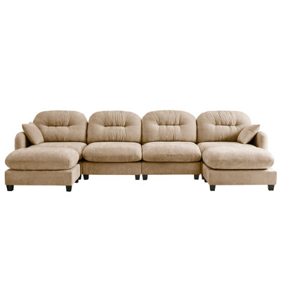 Canapé modulaire à 4 places avec tissu chenille, conception ergonomique, coussin, siège flexible, siège en U en forme de chameau souple et infroissable, pour la chambre à coucher