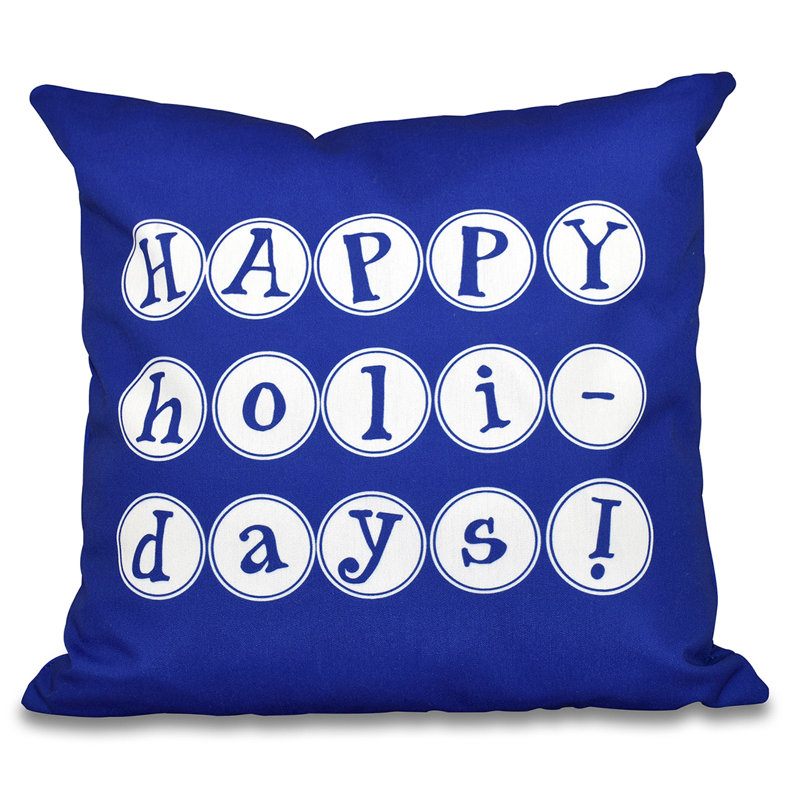 Housse de coussin d’extérieur carrée à imprimé mot « happy holidays »/insert, 16 po x 16 po, Bleu