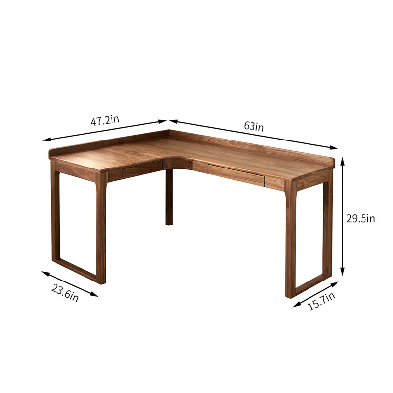 Bureau massif à 2 tiroirs en noyer noir exquis, H 29,5 po x l 63 po x P 47,2 po