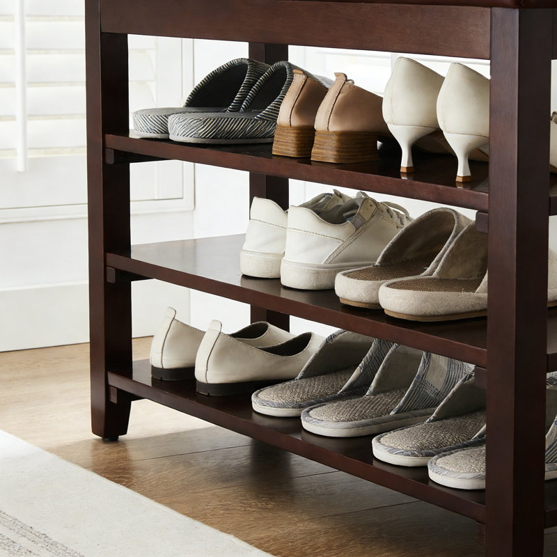 Multi-Purpose Entryway Bench With Cushion & 2-Tier Shoe Storage, Brown