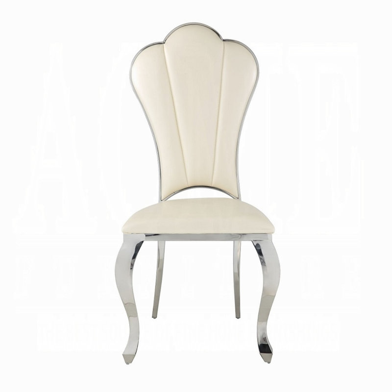 Beige Faux Leather Upholstered Side Chair with Metal Frame