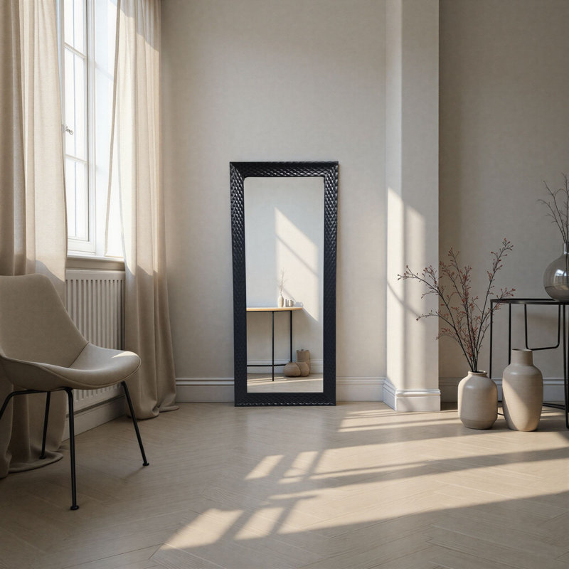 Diamont Tall Framed Bevelled Mirror, Black, 133.5cm x 57.5cm