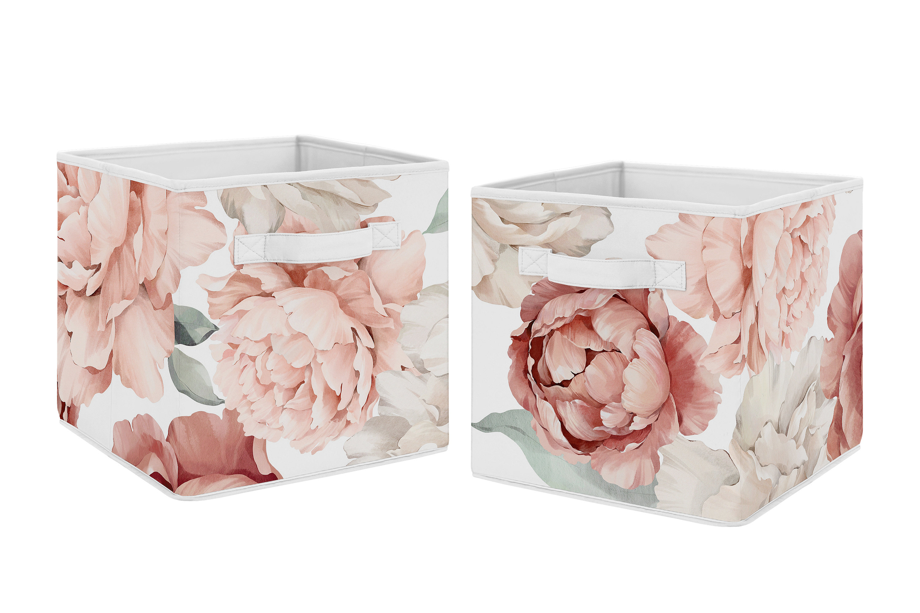 Sweet Jojo Designs Peony Floral Garden Pink and Ivory Fabric Storage ...