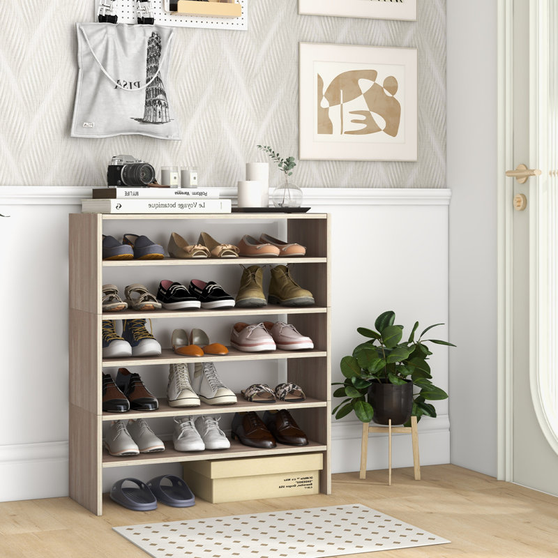 16 Pair Stackable Shoe Rack, Natural Wood