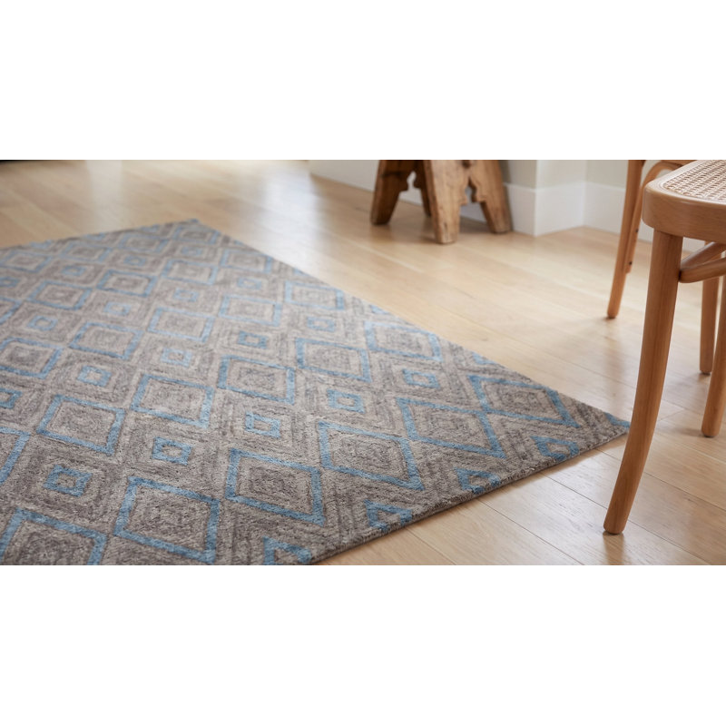 Hand Knotted Wool Geometric Area Rug in Gray, 9' x 12'