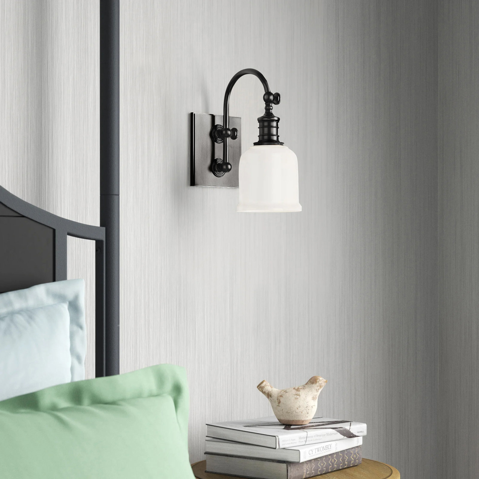 Single Light Glass Dimmable Armed Sconce, Old Bronze