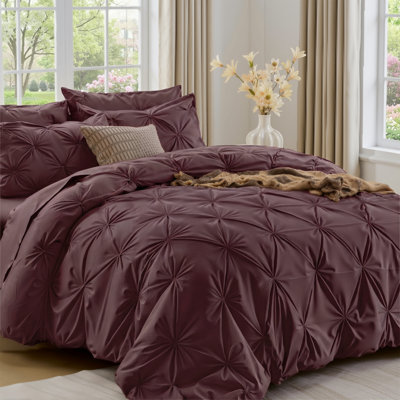 Ensemble d'édredon très grand brun foncé, lit dans un sac 7 pièces Pintuck, ensemble de lit à plis pincés, ensemble de literie toutes saisons en microfibre douce.