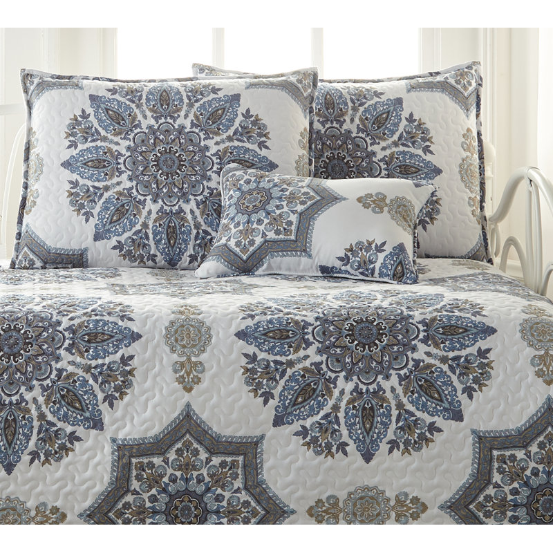 Southshore Fine Linens Infinity 6-Piece Twin Daybed Quilted Medallion Bedding Set with 3 Shams, Bed Skirt and Neck Pillow, Infinity Blue