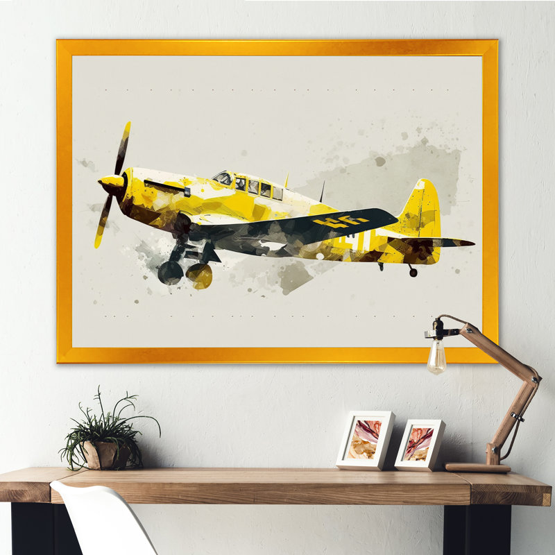 Propeller Plane Design - Transport sur toile, art mural, H 30 po x l 40 po, Encadrement doré