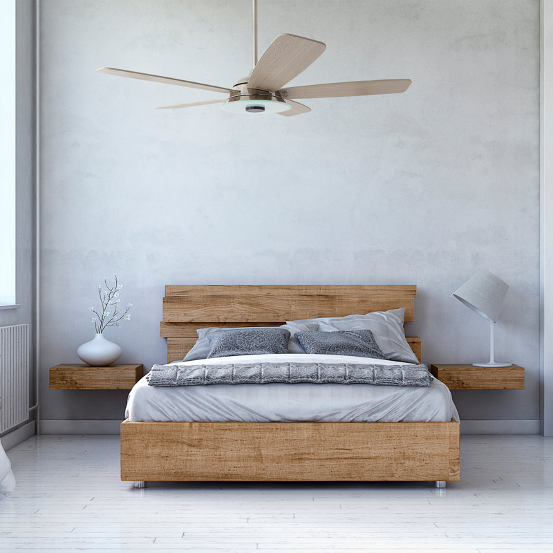 52"  5 - Blade LED Smart Standard Ceiling Fan with Remote Control and Light Kit, Silver with Silver Blades