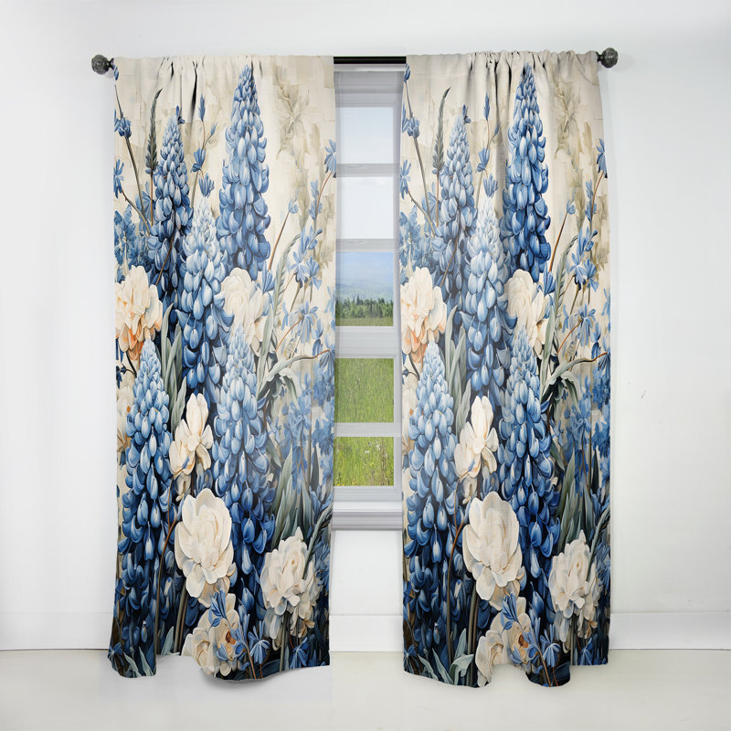 Giolla - Rideau obscurcissant floral bleu Bonnets - 1 panneau, L 52 po x L 120 po