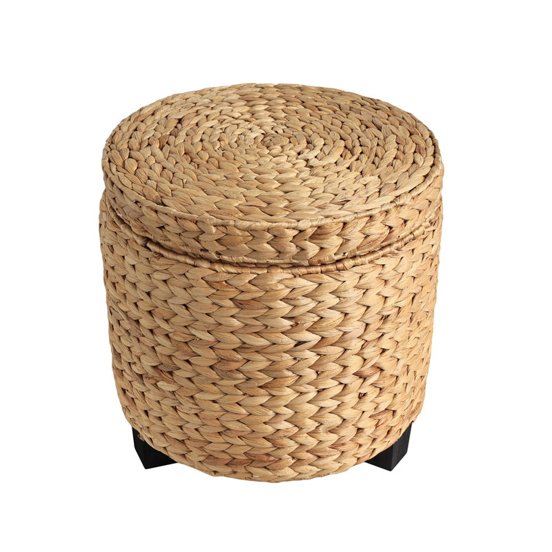 Addie 17.72" Modern Coastal Handwoven Water Hyacinth Storage Ottoman with Lid, Natural