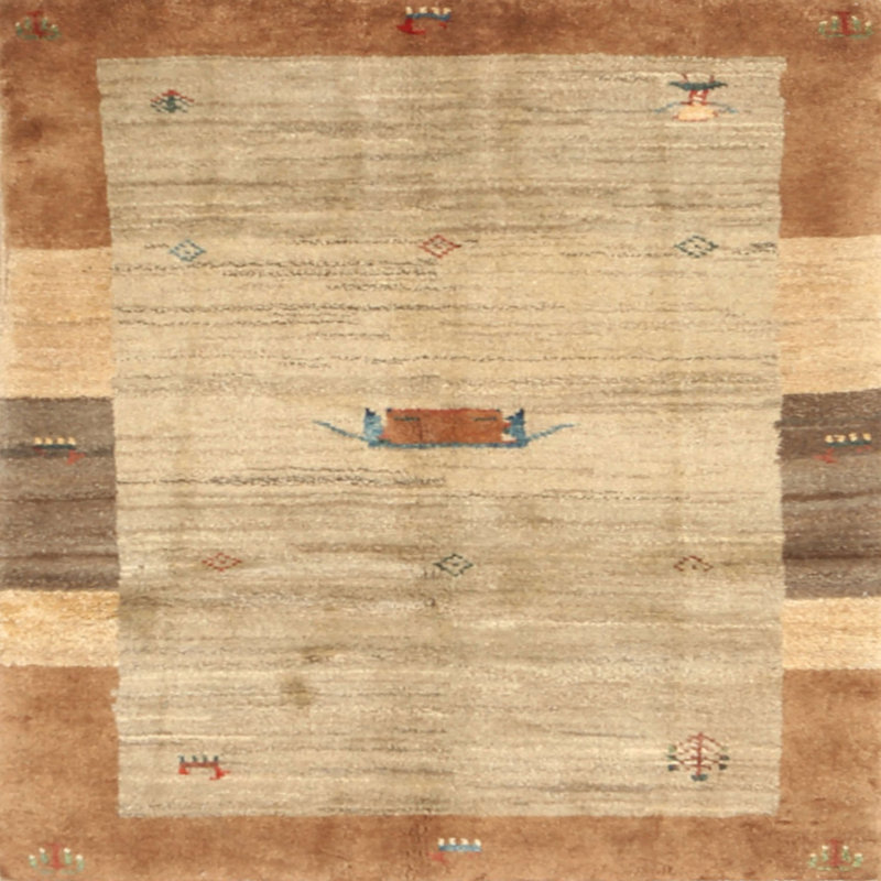 Tapis contemporain gris / olive, Carré 5 pi