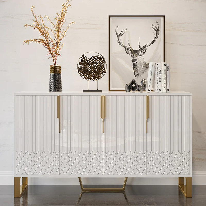 59.1" Minimalist Credenza with Storage, Modern Accent Modular Media Console Cabinet, Sideboard Buffet Cabinet for Living Room Kitchen Dining Room Entryway