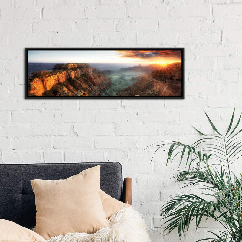 " Sunset Grand Canyon V ", 16" H x 48" W x 1.5" D, No Mat, Distressed Black Frame