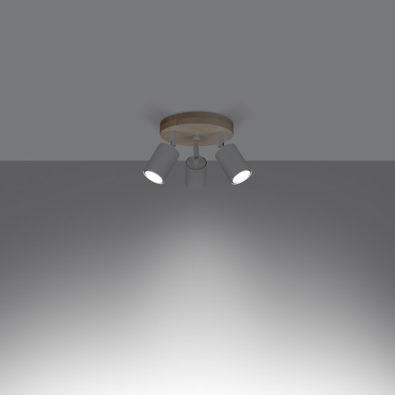 Verdo Steel Flush Mount, White/Wood, 33x33x17 cm, 3 Lights