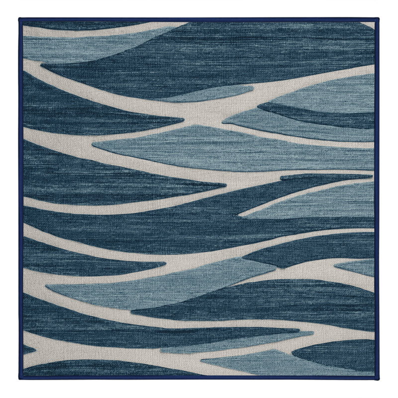  Tapis nautique lavable à vagues abstraites, Rond 5 pi