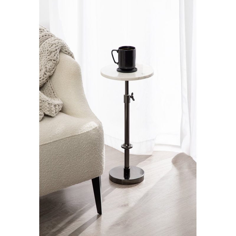 Table piédestal en métal Traditional, Gris, Marbre blanc, L 10 po x P 10 po
