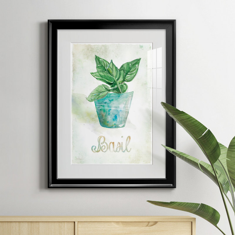 Basilic en pot - Peinture sur toile encadrée, Noir, H 18,5 po x l 24,5 po x P 1,5 po