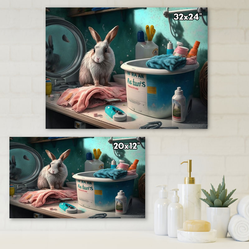 «Funny Rabbit Doing Laundry IV», reproduction sur toile tendue, H 16 po x l 32 po x P 1 po