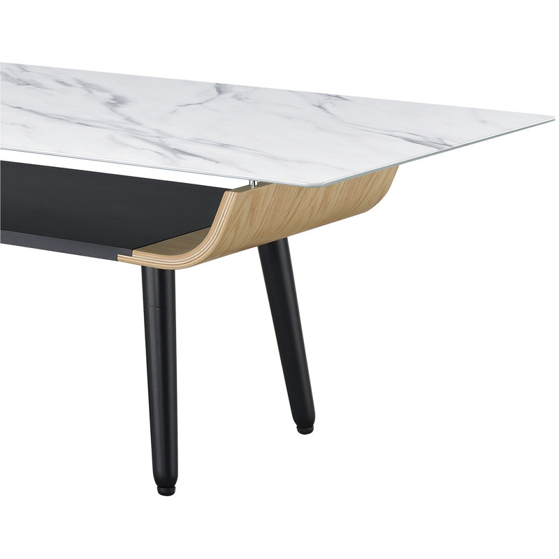 Table basse l 47 po avec plateau en verre marbré Lorenzo, Blanc