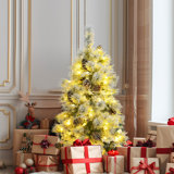 ? Christmas Decoration ? Pre-Lit Spruce Snow Flocked Christmas Tree With Pine Cones, Artificial Xmas Tree With 170 Branch Tips,Mixed PE And PVC Branches, 120 Multi-Colour LED Lights, 11 Flashing Modes, Holiday  Décor